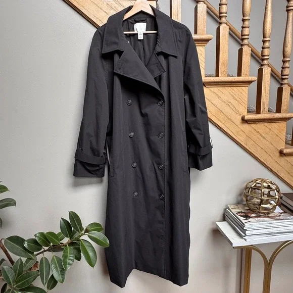 NWOT H&M Double Breasted Plus Size Trench Coat XXL Belt Unisex Utility Black - Picture 3 of 11